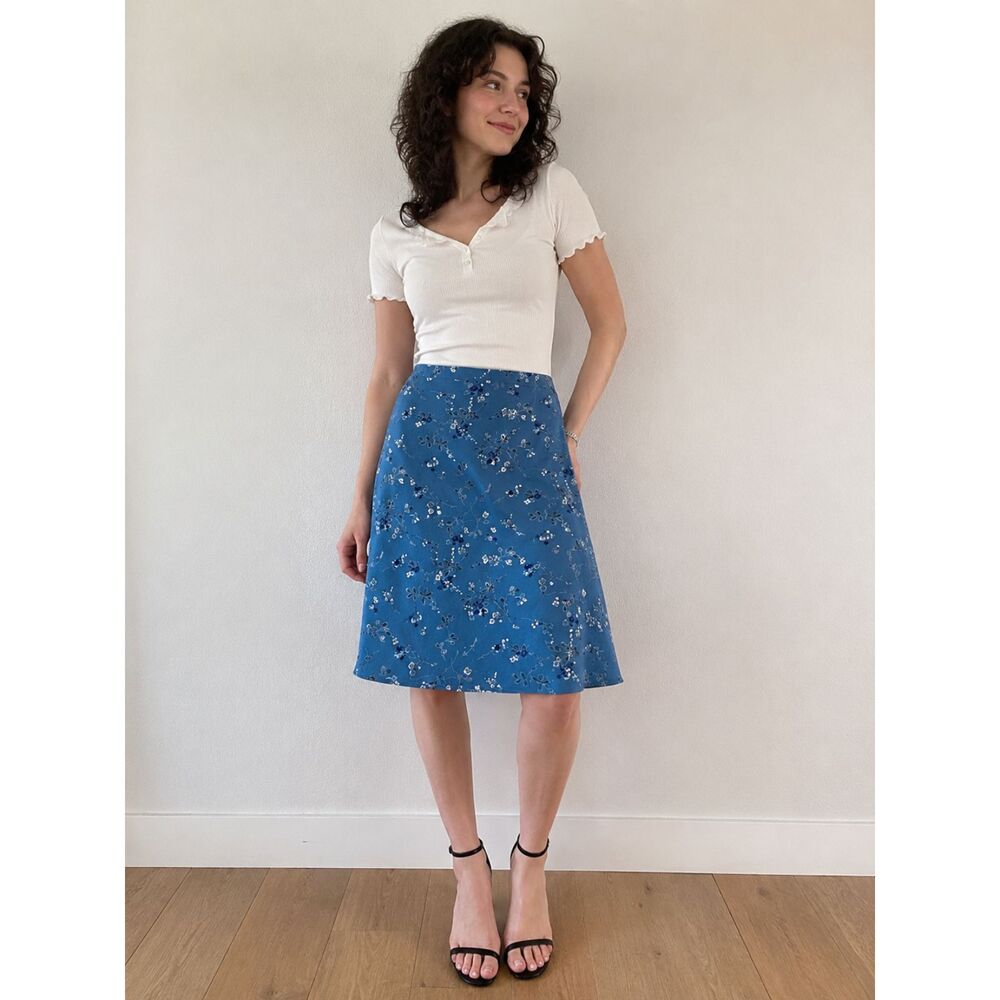 Pendleton Vintage 90s Blue Floral Knee Length Skirt